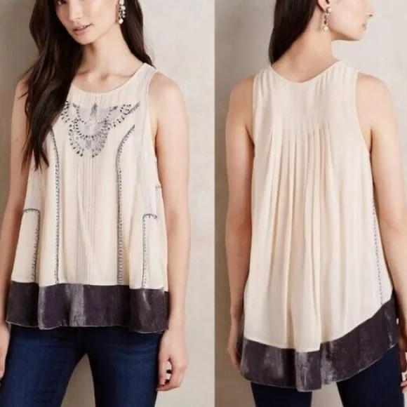 Anthropologie Velvet beaded Art Deco Tank Top - Picture 1 of 10